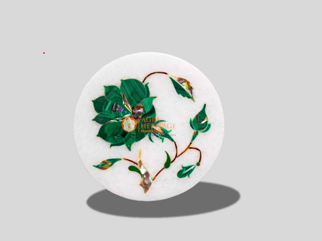 White Marble Coaster Set Malachite Inlay Floral Art Gift